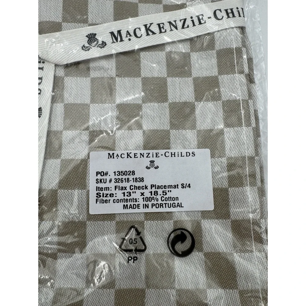MacKenzie-Childs Flax Check Cotton Placemats – Set of 4 – NEW